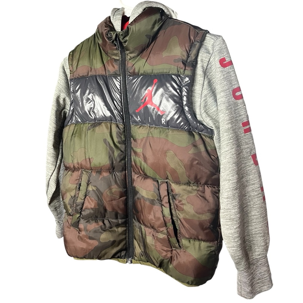 Nike Air Jordan Camouflage Puffer Vest with Gray Hoodie
